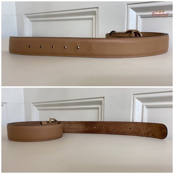 Authentic Gucci Beige Calfskin Leather Gold Interlocking G Buckle Belt 95/38 - Picture 11 of 13